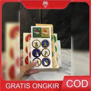 Stiker Natal Segel Kado Christmas Sticker Label Bulat Foil Emas / Kotak Hologram 6/8/9/10/12 Pcs Dekorasi Hampers Kue - LL102 LL109 LL111 LL112