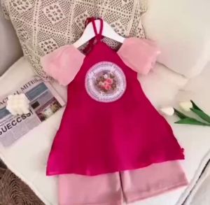 Áo dài cho bé áo dài cách tân cổ yếm áo dài cách tân thêu hoa áo dài cách tân tay phồng dễ thương - Happy Life 4Kid