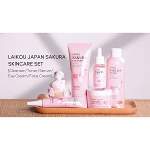 LAIKOU Japan Sakura 5pcs Large Size Skincare Set Hydrating Smooth Fine Lines Even Skin Tone Heal Dry Skin