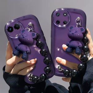 New Phone Case Realme 11x Realme11x 5G INS Hot Elegant Purple Luxury Cute Trendy Transparent Casing with Cartoon Fashion 3D Bear Doll Bracelets 2023