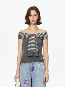 ANN ANDELMAN | Striped Tied Off-Shoulder Knitwear