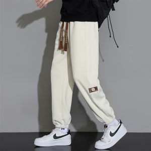 Mens Fleece Lined Straight Leg Sweatpants Autumn Winter Loose Wide Leg Casual Long Trousers Comfortable Breathable Polyester Fiber