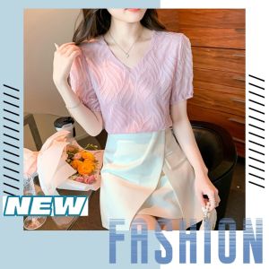 LHSunshine เสื้อผญคอวีแขน ตุ๊กตาสีพื้น ชุดลาย ริ้ว ไม่หวื้ หวาแมทช์ แบบทุกลุค แต่งตัว สีพื้น เรียบหรูดูแพง