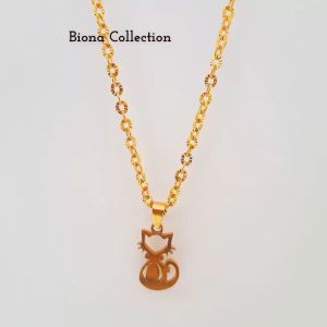 Top Seller!! Kalung Titanium Anak Nuri Kaca Gold Plus Liontin Cat/Kucing: Kalung Anak Terbaru dan Kekinian Anti Karat Selamanya Cantik Elegan dan Mewah GOLD anti karat antiluntur antihitam