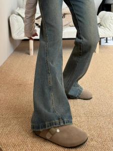 American Retro Flared Jeans Womens plus Size High Waist Slimming Not Legging Bell Bottoms Casual Wear Blue Denim Jeans