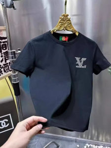 Fashionable Casual Short Sleeve round Neck T-Shirt Letter Rhinestone Trendy Brand Mens Summer Shirt Polyester Fiber Antibacterial