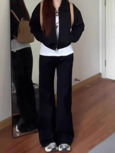 High Waist Flared Jeans Womens Casual Cotton Denim Pants Commute Versatile Long Trousers Slimming Effect Not Fitted to Ground