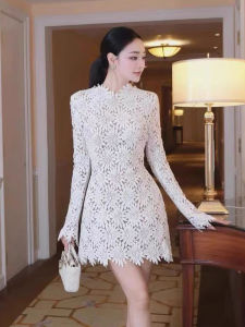 Elegant Lace Embroidered Floral French Chic Slim Fitting Dress