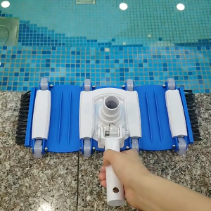 Flexible Vacuum Head Metal Handle Stainless Steel Wheel Axles with side and bottom bristles for pool vacuum