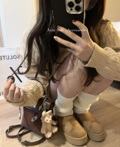 ถุงเท้าถักผู้หญิง ถุงเท้าสั้นถักแบบยาวสำหรับฤดูหนาว ปกป้องข้อเท้า ถุงเท้าทรงบล็อกสีพื้น สวมใส่สบาย ระบายอากาศได้ดี ทนทานต่อการซัก