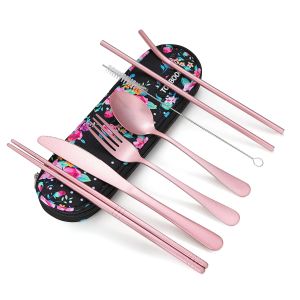 Travel Utensils Set – Reusable Portable Cutlery with Carry Case for Lunch Camping School & Picnic