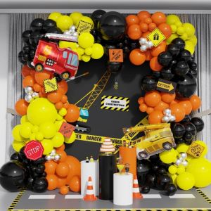 159Pcs A Set of Engineering Vehicle Balloon Arch Kit Crane Fire Truck Foil Balloon Boys Birthday Baby Shower Party Decoration