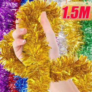 1.5M Shiny Foil Xmas Hanging Ribbon Garland / Sparkly Foil Christmas Hanging Streamer Garland / Holiday Home Decor Supply for Wall Window Ceiling Xmas Tree