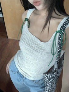 Áo Ba Lỗ Không Tay Ôm Vừa Vặn Cho Nữ Mùa Thu 2025 Áo Sơ Mi Cổ Chữ V Kiểu Mới Có Nơ Và Cảm Giác Về Cơ Bắp