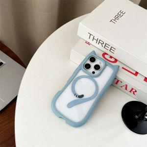 3D Cute Cartoon Cat Ears Magnetic Phone Case For iPhone 17 Air 16 15 14 Plus 13 mini 12 Pro Max Clear Acrylic Shockproof Cover