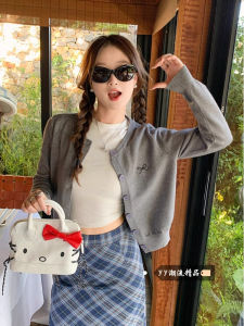 Áo Len Cardigan Màu Xám Cho Nữ Dáng Ôm Dài Tay Ngắn Dệt Kim Mềm Mại Thời Trang Mùa Đông Phong Cách Hàn Quốc Áo Khoác Ngoài