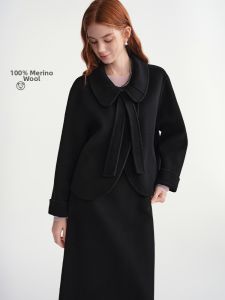 DUSHU | Plus Size Black Short Coat and Skirt Set