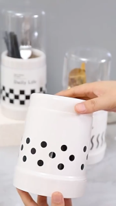 Kitchen Utensil Holder with Dustproof Spoon and Fork Organizer with Drainage tray