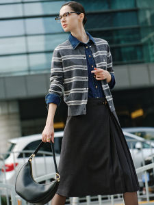 GIOVANNI VALENTINO | Áo Khoác Cardigan Len Thêu Sọc Ngắn Mùa Xuân Thu cho Nữ