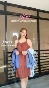 SC36 Cotton Bark Halter Babydoll Dress