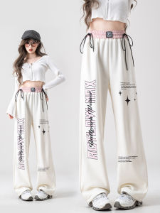 Quần Tây In Chữ Retro Phong Cách Rộng eo Cao Giảm Béo