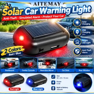 Aitemay 1-4pcs Simulated Car Alarm Light Wireless Anti Theft Deterrent Solar Powered LED Blinking Warning Lamp Easy Installation Dashboard Window Door Anti Stealing Security Gadgets