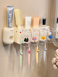 Bathroom Toothbrush Cup Holder Wall Mounted Electric Toothbrush Set Organizer No Drilling Required Tooth Cleaning Tools Rack