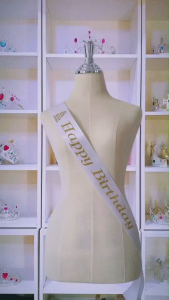 A102 สายสะพาย Happy birthday ผ้าซาติน อักษรกากเพชร