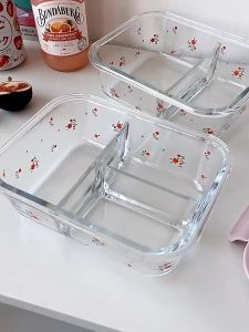 วัตถุดิบกล่องอาหารกลางวันแก้ว พร้อมลวดลายดอกไม้ รักษาความสดใหม่ สถานที่สถานที่สำคัญสำหรับไมโครเวฟ