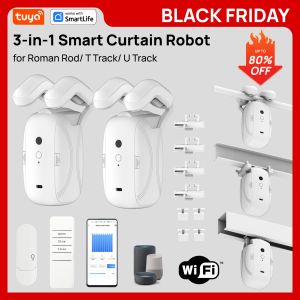 Tuya Smart Curtain Robot Curtain Motor 3-in-1 Tuya APP/Remote control Timed switch Pull-to-start For Roman T U Tracks