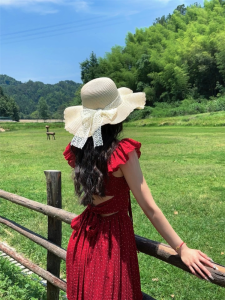 French Style Off-Shoulder Red Backless Dress Womens Summer Beach Vacation Beautiful Waist-Cinching Long Dress Travel Wear