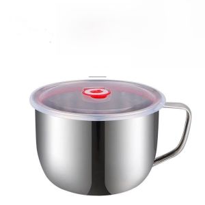 Stainless Steel Fast Food Cup Student Lunch Box Instant Noodles Bowl with Lid Soup Bowl Portable Dining Hall Rice Bowl