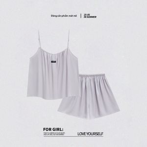 MiiOW | Bộ đồ ngủ lụa băng cho cặp đôi MiiOW mùa hè Quần áo mặc nhà bằng vải polyester dành cho giới trẻ Quần short tay ngắn