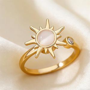 Huitan Sun Design Women Opening Ring Elegant Party Daily Imitation Opal Accessories with Bright CZ Fashion Lady Wedding Jewelry