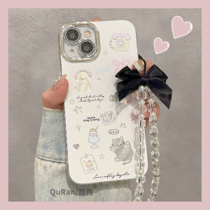 Cute Girl Butterfly Knot Dog Chain Silicone Phone Case Full Cover Protection for  15 14Promax 13 12 New 11 Niche 17 Women 16Pro
