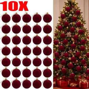 10pcs Velvet Flocked Christmas Balls / Colorful Xmas Tree Hanging Bauble Ornaments / DIY Wreath Garland Pendants / Holiday New Year Home Party Decor Supplies