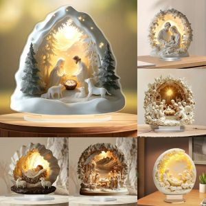 ฉากการประสูติสีขาว 2D แบนพระเยซูอะคริลิค Tabletop Decorบ้านสํานักงานคาเฟ่ห้องสตูดิโอ เดสก์ท็อปเครื่องประดับศาสนาคริสเตียนชุด