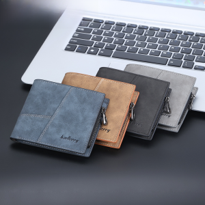 New Arrival Men Short Wallet Business Horizontal and Vertical Multi-Card-Slot Card Holder Zipper Boys Coin Purse Retro Student