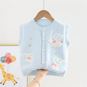 Kids Girls Knitted Vest Autumn Winter Sweet Infant Toddler Cartoon Rabbit Waistcoat New Childrens Sleeveless Sweater Cardigan