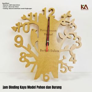 [Free Grafir] Jam Dinding Kayu Model Pohon dan Burung / Souvenir Unik