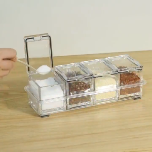 4PCS transparent seasoning box and acrylic spice rack storage container with lid