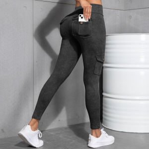 ผู้หญิงล้างพิมพ์กระเป๋าทํางานกางเกงขายาวเอวสูง Butt Lifting Fitness Tights 2025 ใหม่ 5 สีแฟชั่นกางเกงขายาว