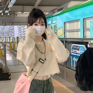 Chestnut Short Sleeveless Womens Knitted Sweater Loose Fit Long Sleeve Base Layer Autumn Winter New Design Fashion Outerwear