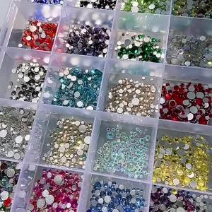 1440pcs Mix Size Round Nail Art Rhinestone Flatback Glitter Glass Crystal Glue On Diamond For DIY Manicure Decoration Accessorie
