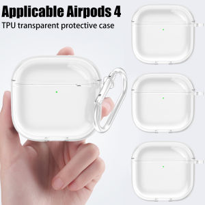 Airpods 4 TPU Transparent Case Soft Cover with Carabiner Clear Sleeve Portable Dustproof Shockproof Protective Shell for Air Pods 4th Protector
