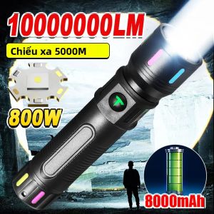 10000000LM Đèn Pin LED Cao Cấp USB Sạc Siêu Sáng Phóng To Chiến Thuật Đèn Pin Chống Nước Cắm Trại Có Thể Điều Chỉnh Tiêu Điểm