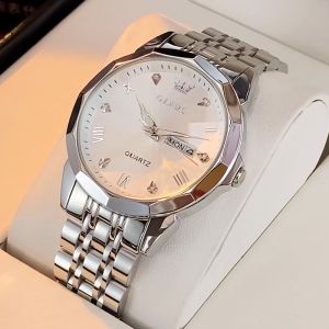 **【resmi autentik】OLEVS jam tangan pria dewasa 2024 otomatis anti air bercahaya kalender berlian dial jam tangan mewah mode**
