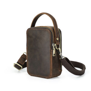 Genuine Leather Men Small Crossbody Bag Vintage Shoulder Bag Messenger Bag With Phone And Card Holder Handbag