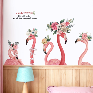 [Decor nhà]Decal giấy dán tường  Bầy hồng hạc Peaceful Có keo sẵn - Trang trí phòng ngủ góc học tập