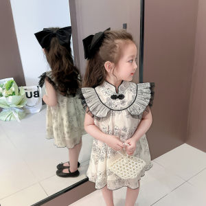 สาวสไตล์เจ้าหญิง เดรส ฤดูร้อน เด็กแฟชั่นใหม่ กระโปรงกี่เพ้า เจ้าหญิงความยาวปานกลาง กระโปรง หวาน สไตล์ไล่ระดับสี